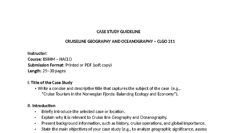 Case Study Guidelines for CLGO 311: Cruise Line Geography ...