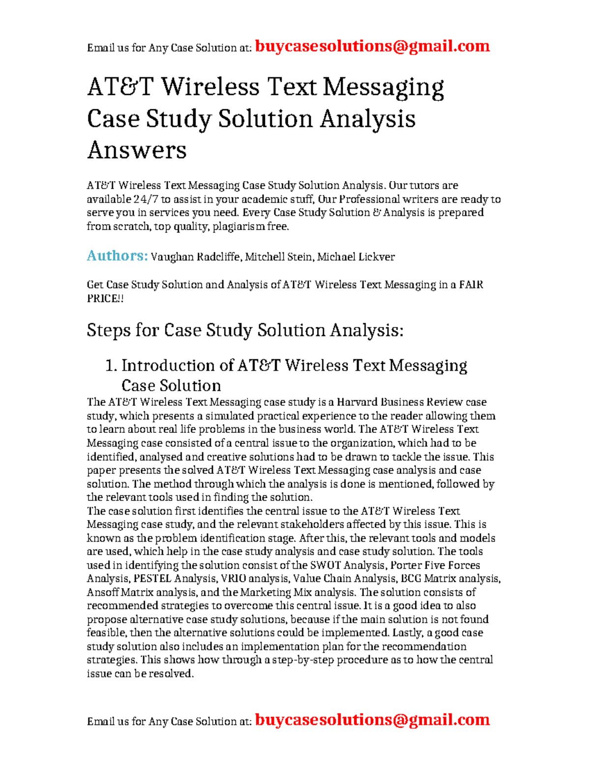 Case Study Solution for AT&T Wireless Text Messaging Analysis - Studocu