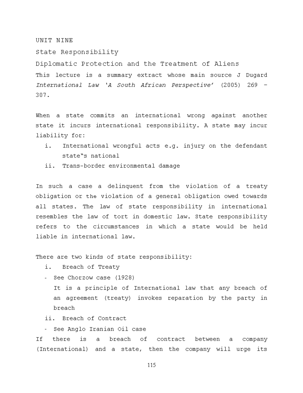 Unit 8 State Responsibilty Supplementary Reading - UNIT NINE State ...