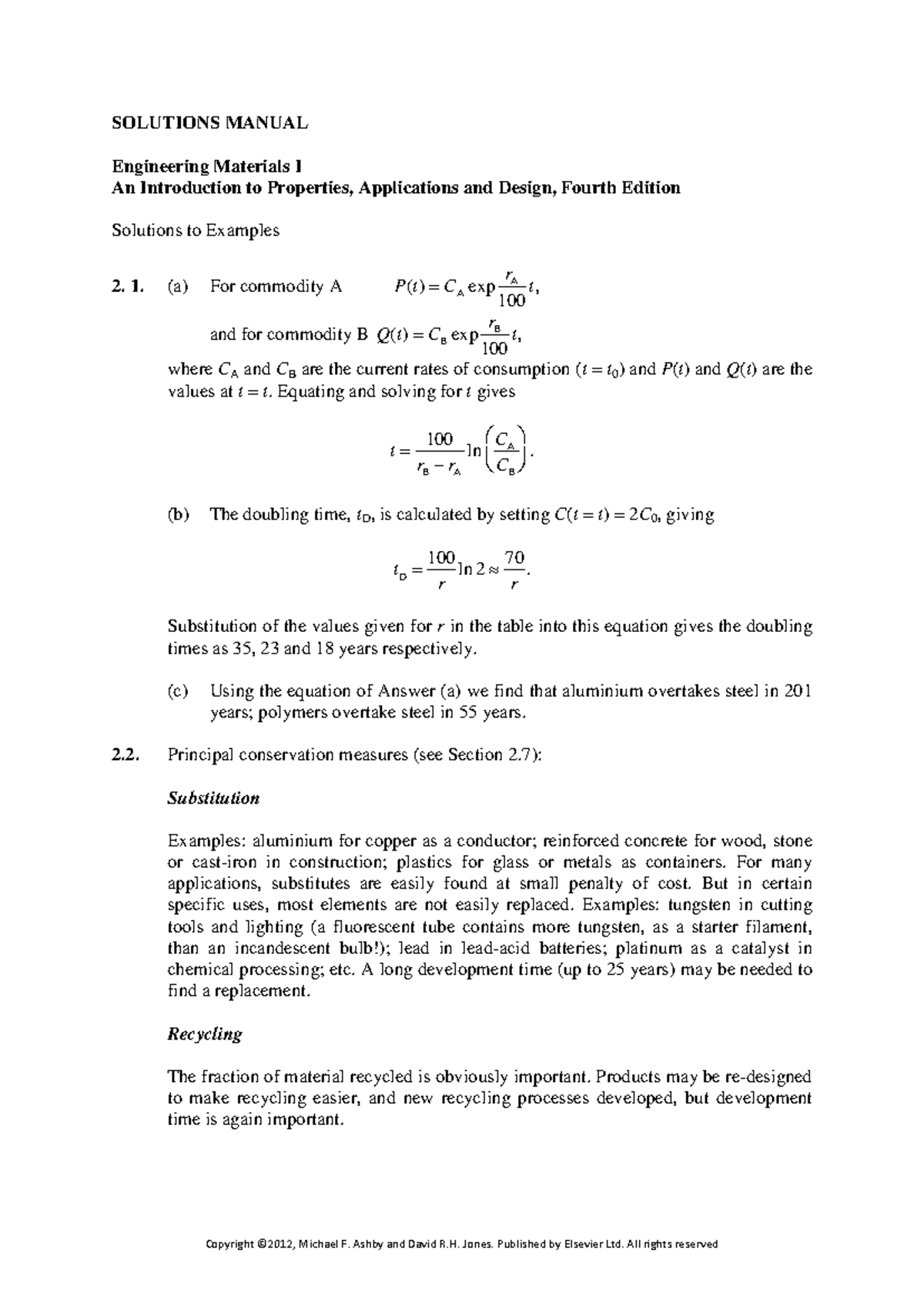 Engineering Materials I Solutions Manual (Midterm Review) - Studocu