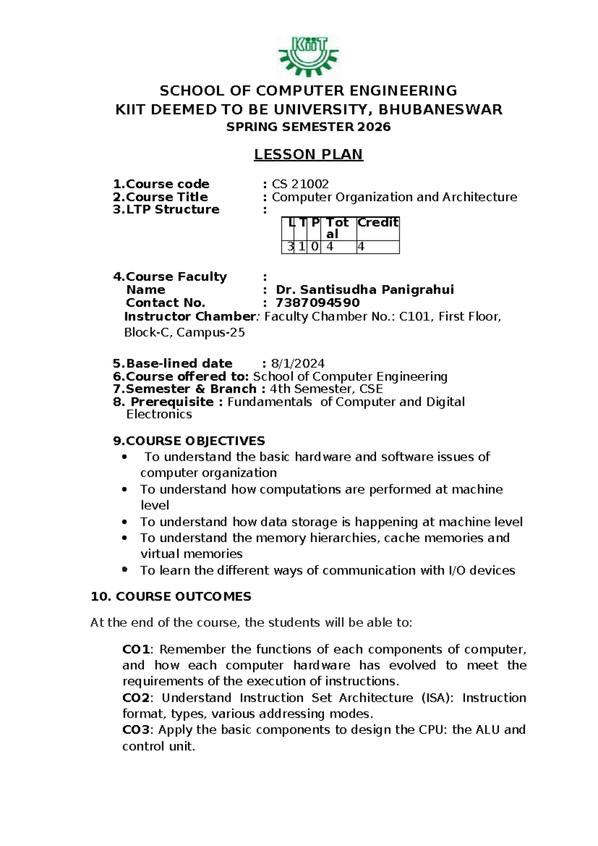 CS 21002: Computer Organization & Architecture - Spring 2026 Lesson ...