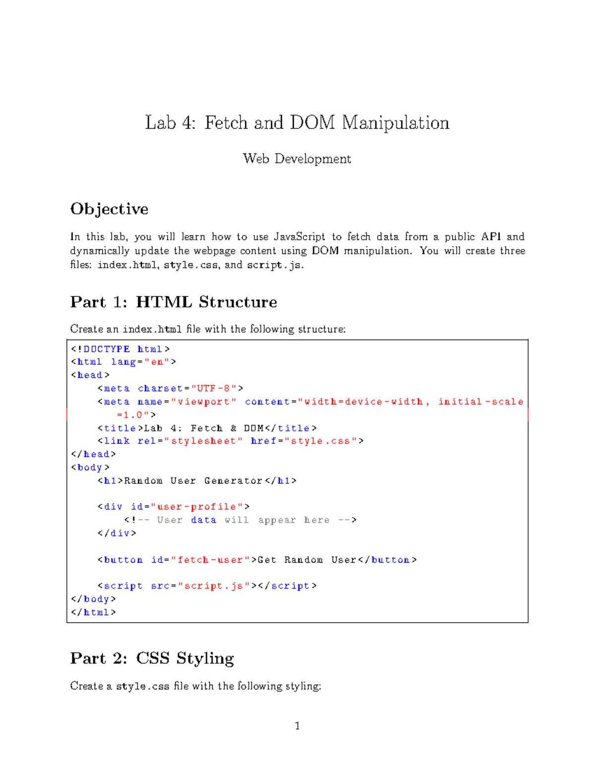 Lab 4: Fetch & DOM Manipulation in Web Dev - Homework Notes - Studocu