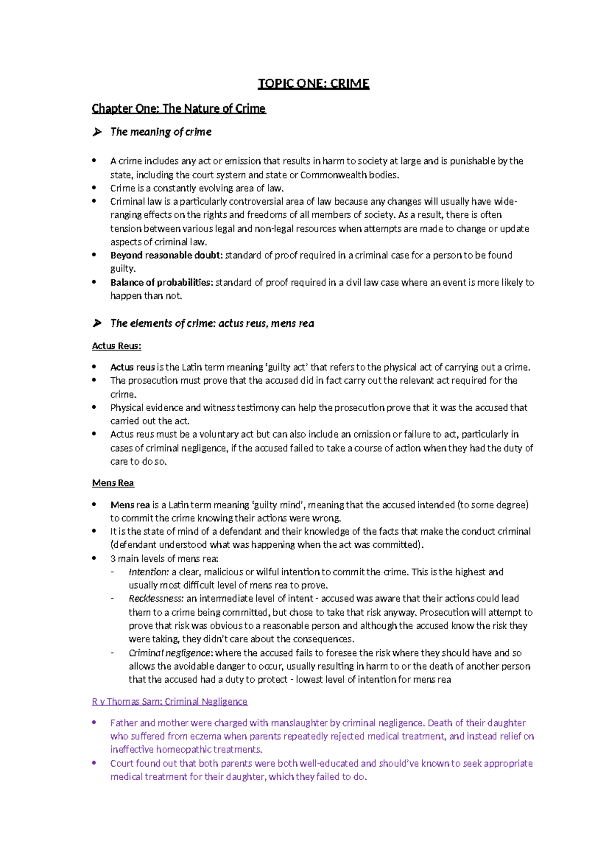 Legal Studies 101: Crime Notes - Chapter 1 & 2 Overview - Studocu