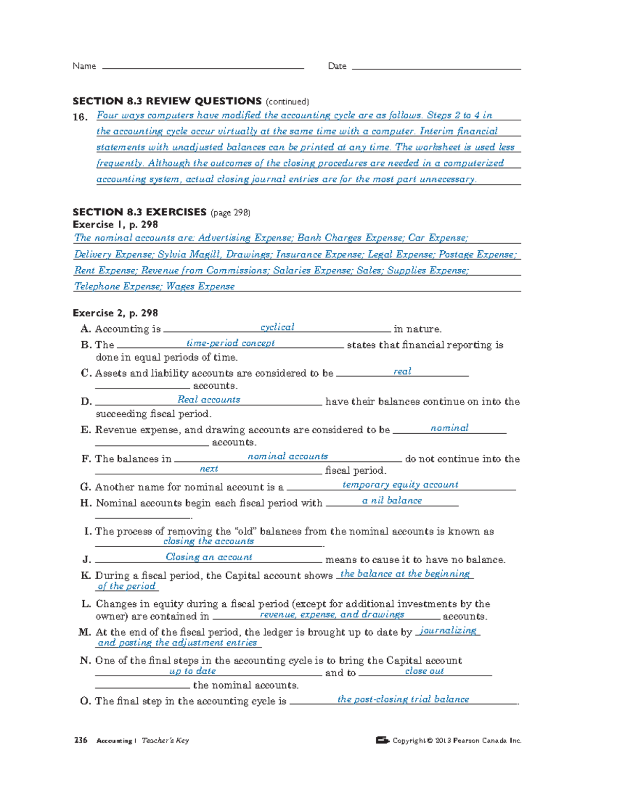 Chapter 8.3 Accounting Cycle Review Questions & Exercises - Studocu