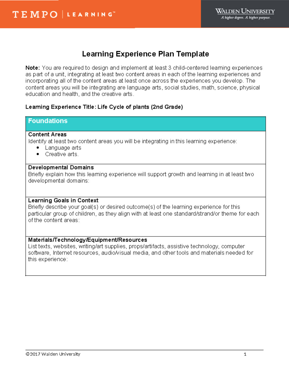 ML4004 Learning Experience Plan: Life Cycle of Plants (2nd Grade) - Studocu