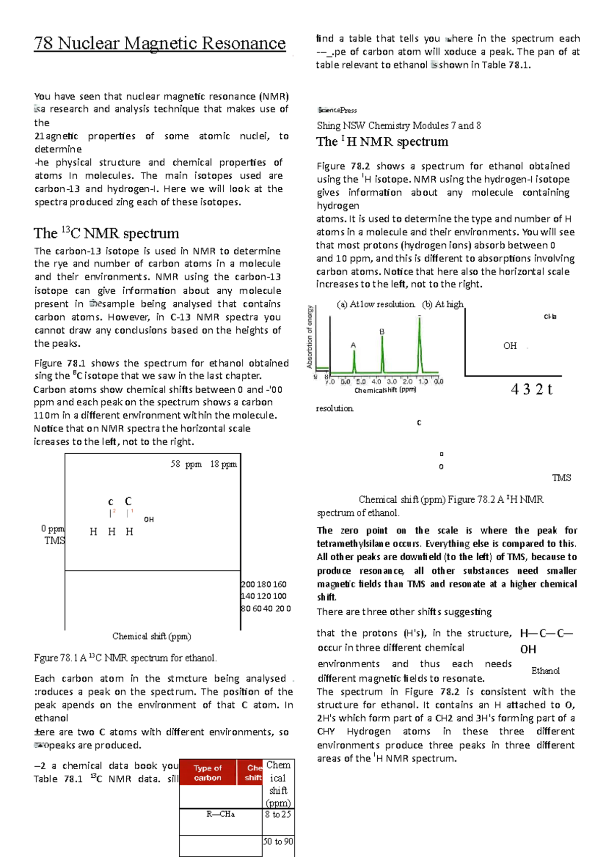 NMR Worksheet - NMR work questions - 78 Nuclear Magnetic Resonance You ...