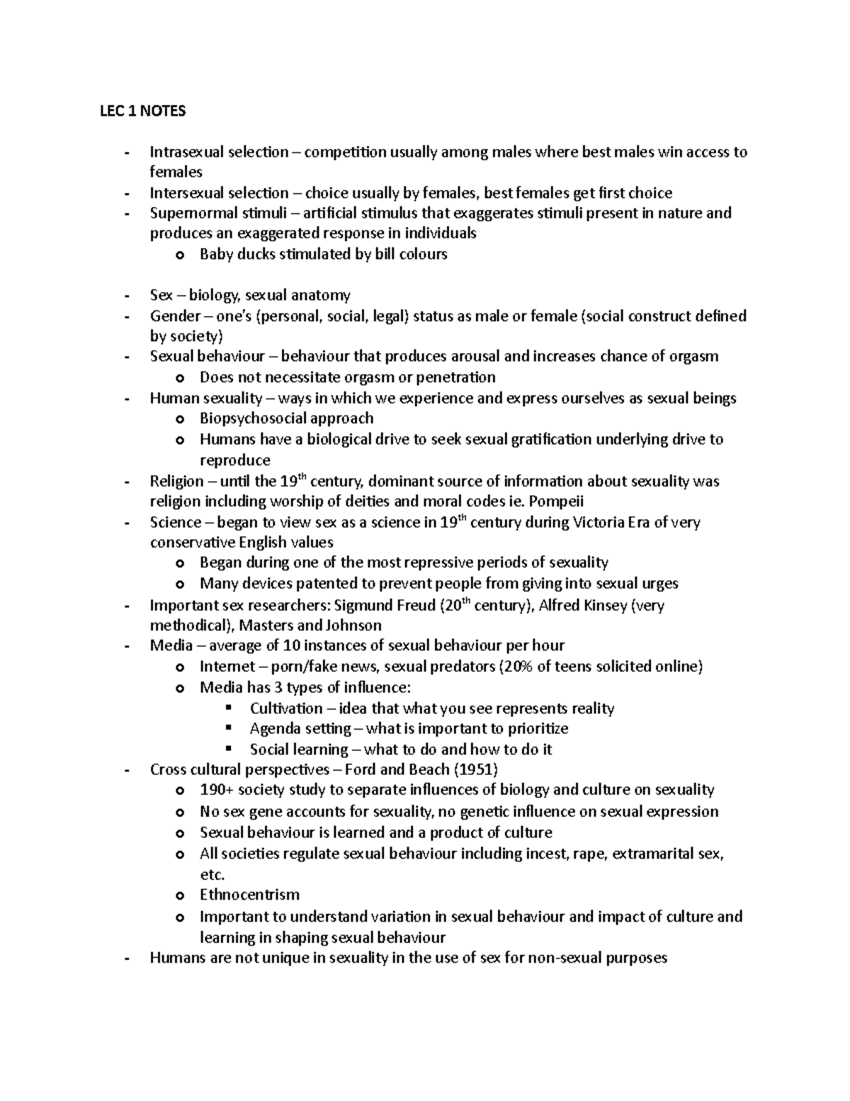 Psych 2076 Lecture Notes - Midterm 1 on Human Sexuality and Gender ...
