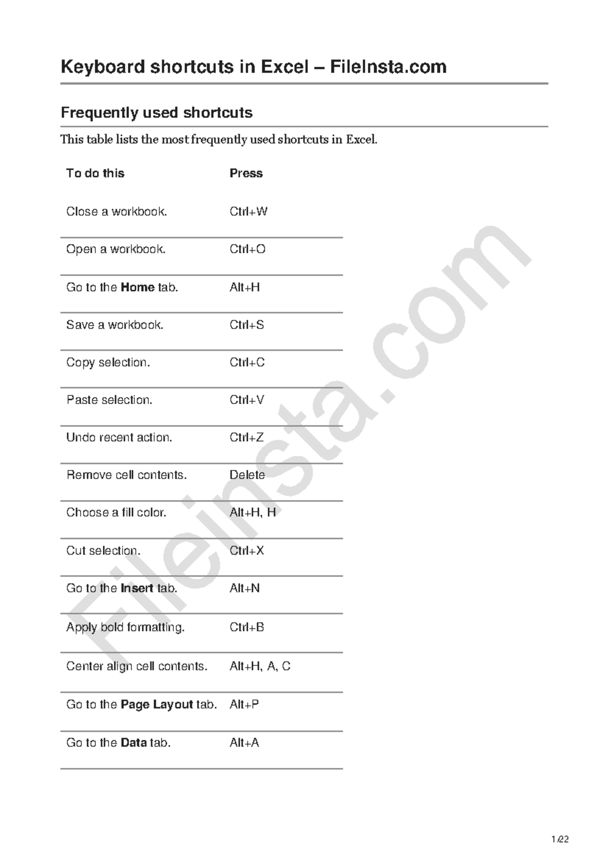 Excel Keyboard Shortcuts Guide for Windows - FileInsta - Studocu