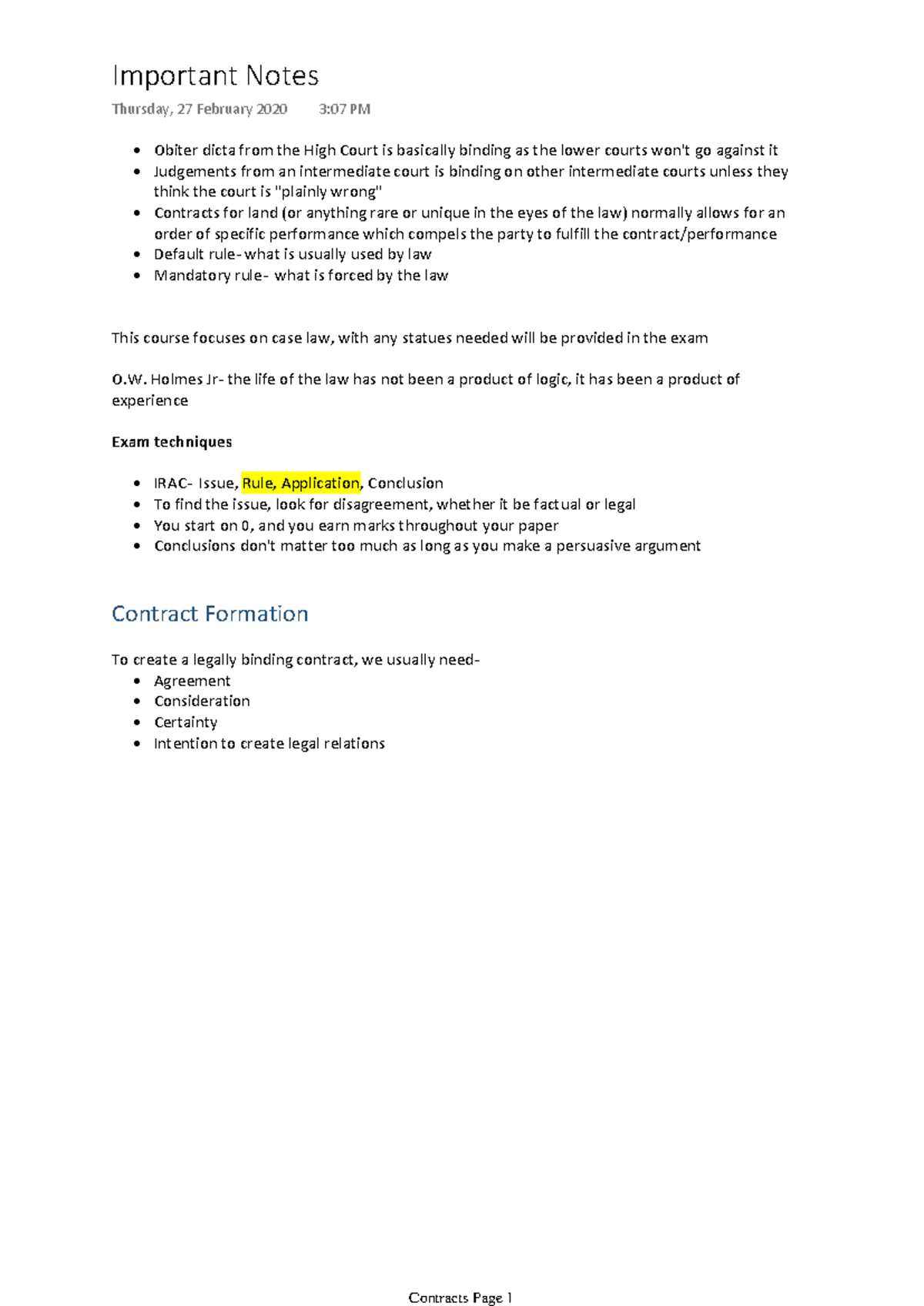Contracts Extra Notes: Key Concepts and Case Law Insights - Studocu