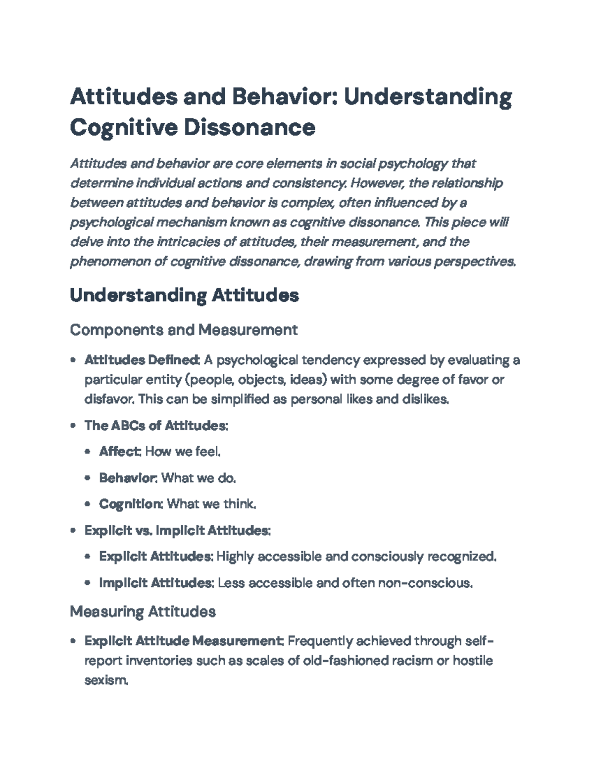 Psy 310 Unit 5 Final Exam Notes: Attitudes and Cognitive Dissonance ...