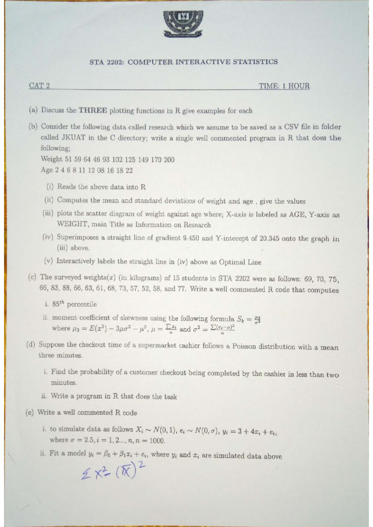 M STA 2202: Computer Interactive Statistics CAT 2 Revision Notes - Studocu