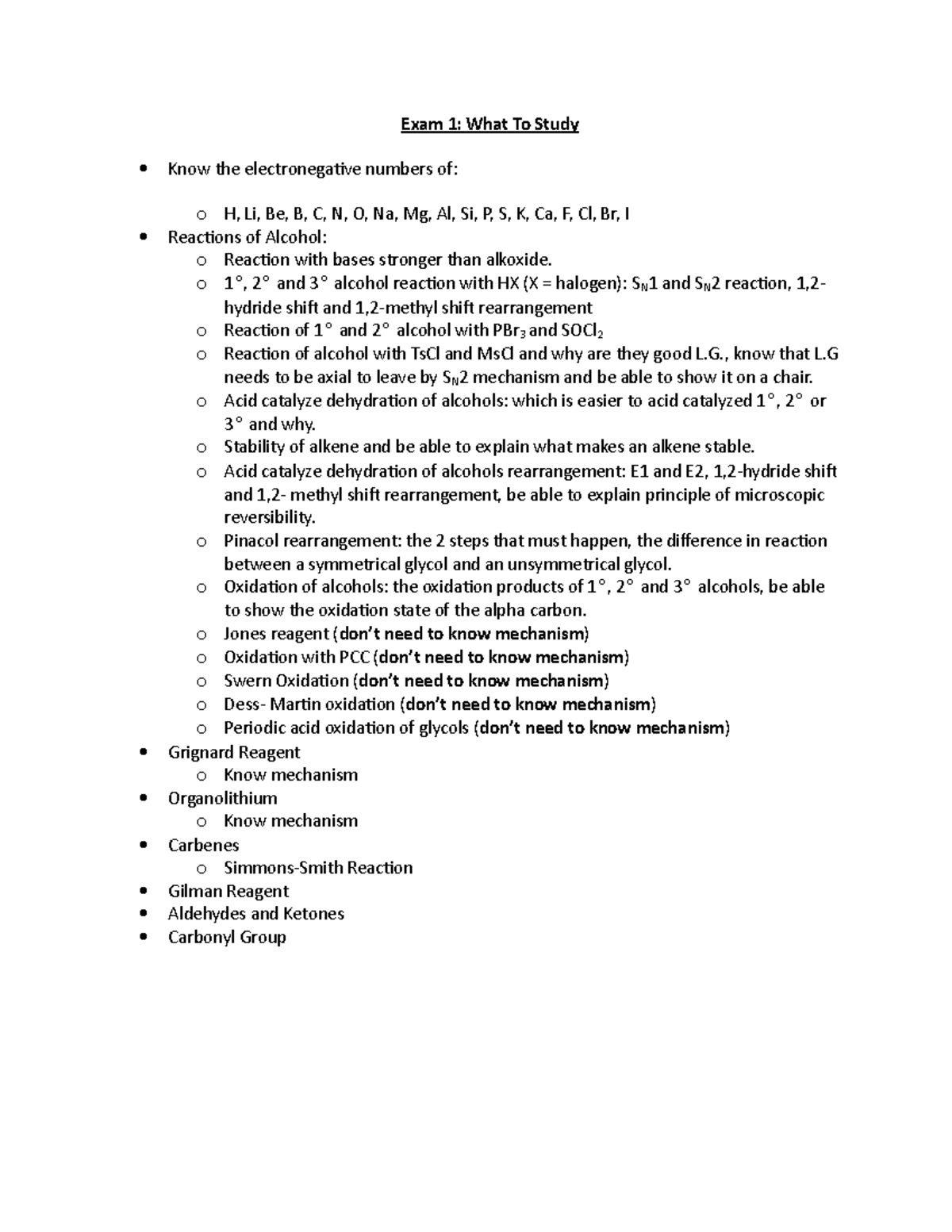 Exam 1 Study Guide - CHEM237: Key Concepts & Reactions - Studocu