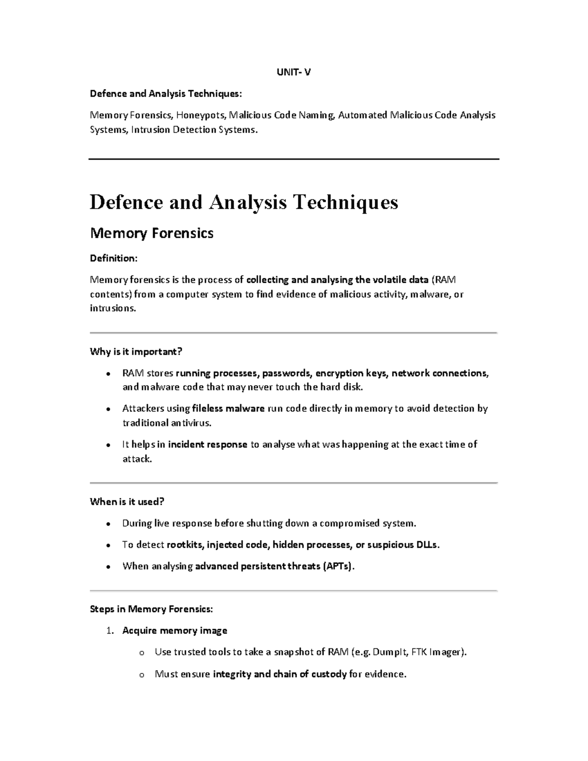 UNIT-5: Overview of Defence & Analysis Techniques for Cybersecurity ...