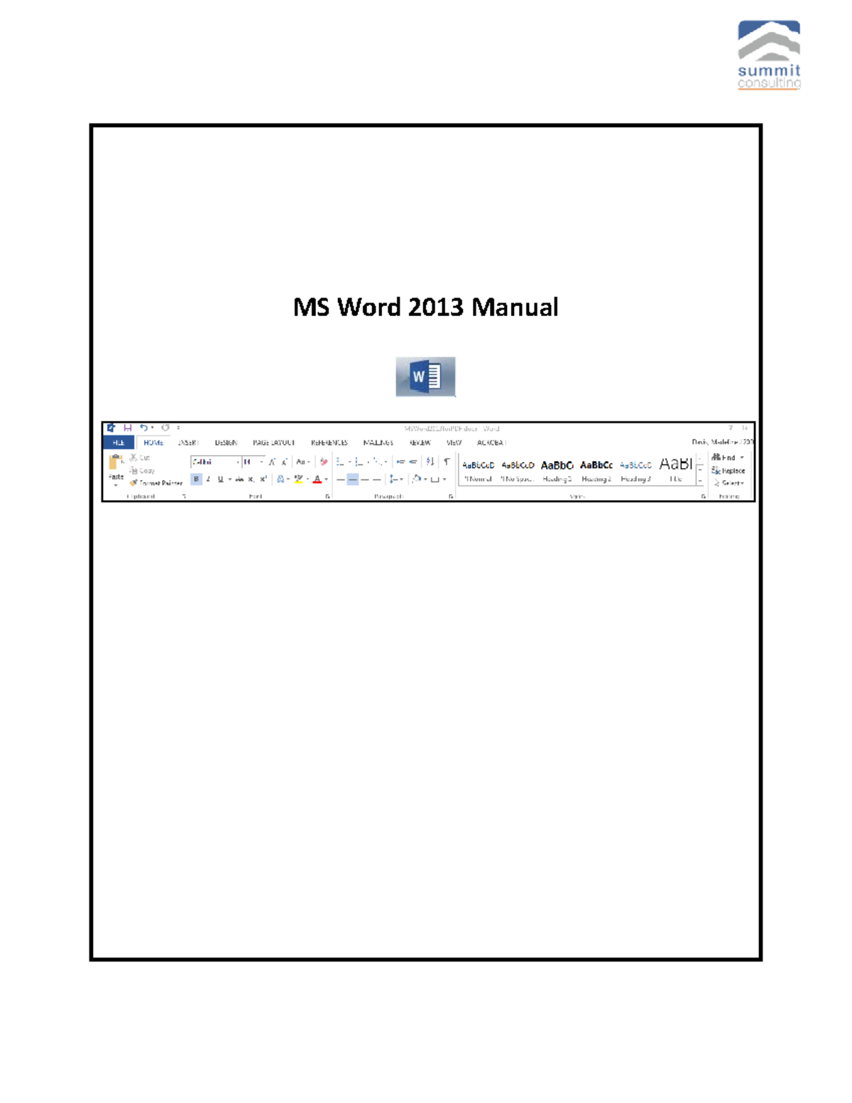 MS WORD - MS WORD PRACTICAL - MS Word 2013 Manual Table of Contents ...