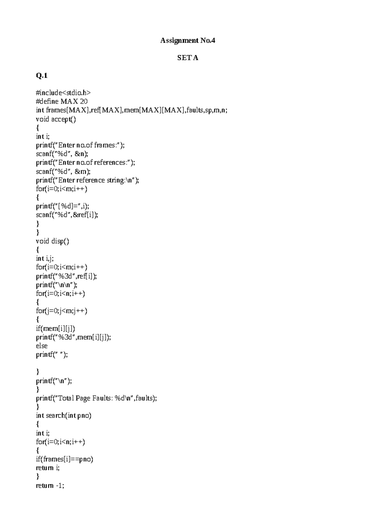 Assignment No.4: Page Replacement Algorithms (SET A & B) - Studocu