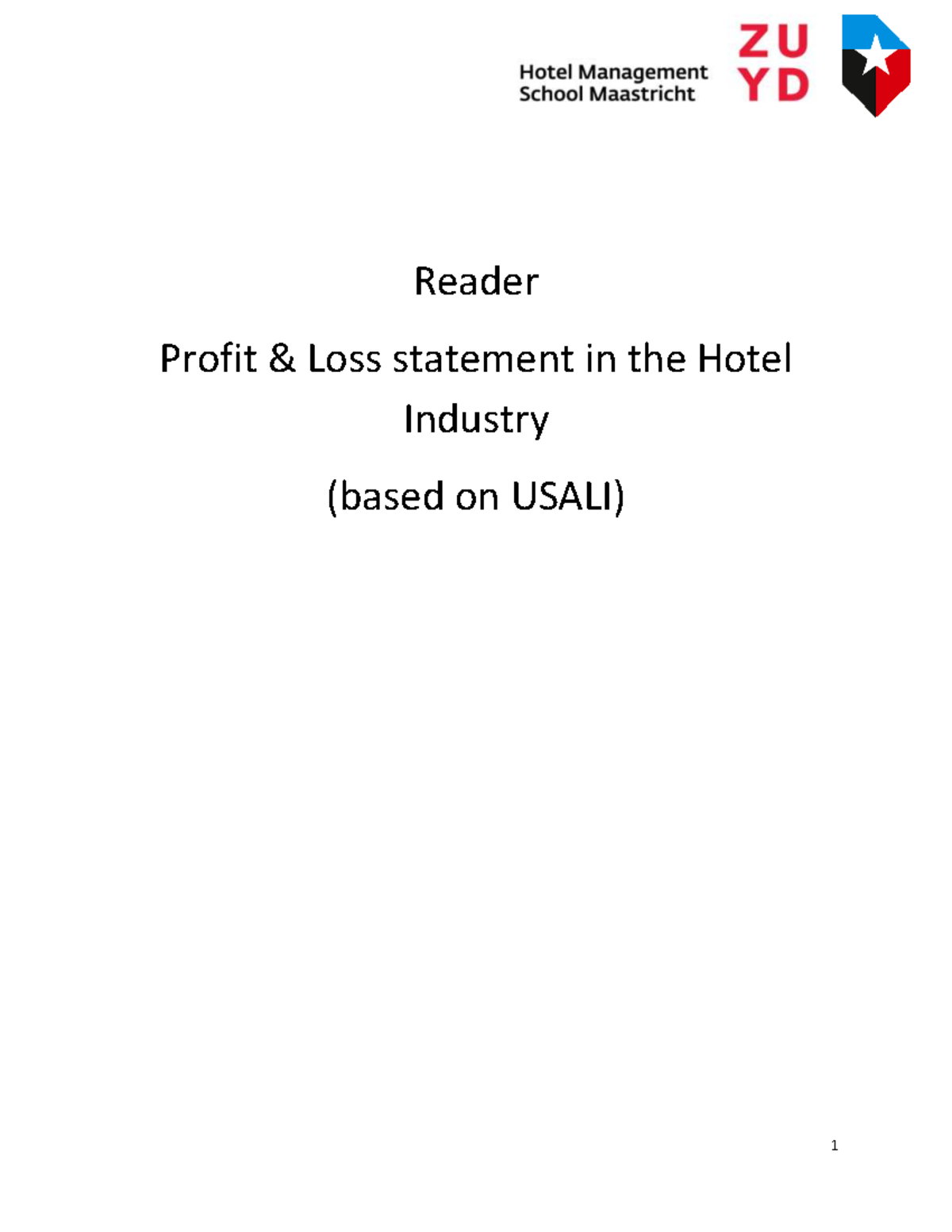 Hotel Industry 1 - FM - P&L Analysis Based on USALI Format - Studeersnel