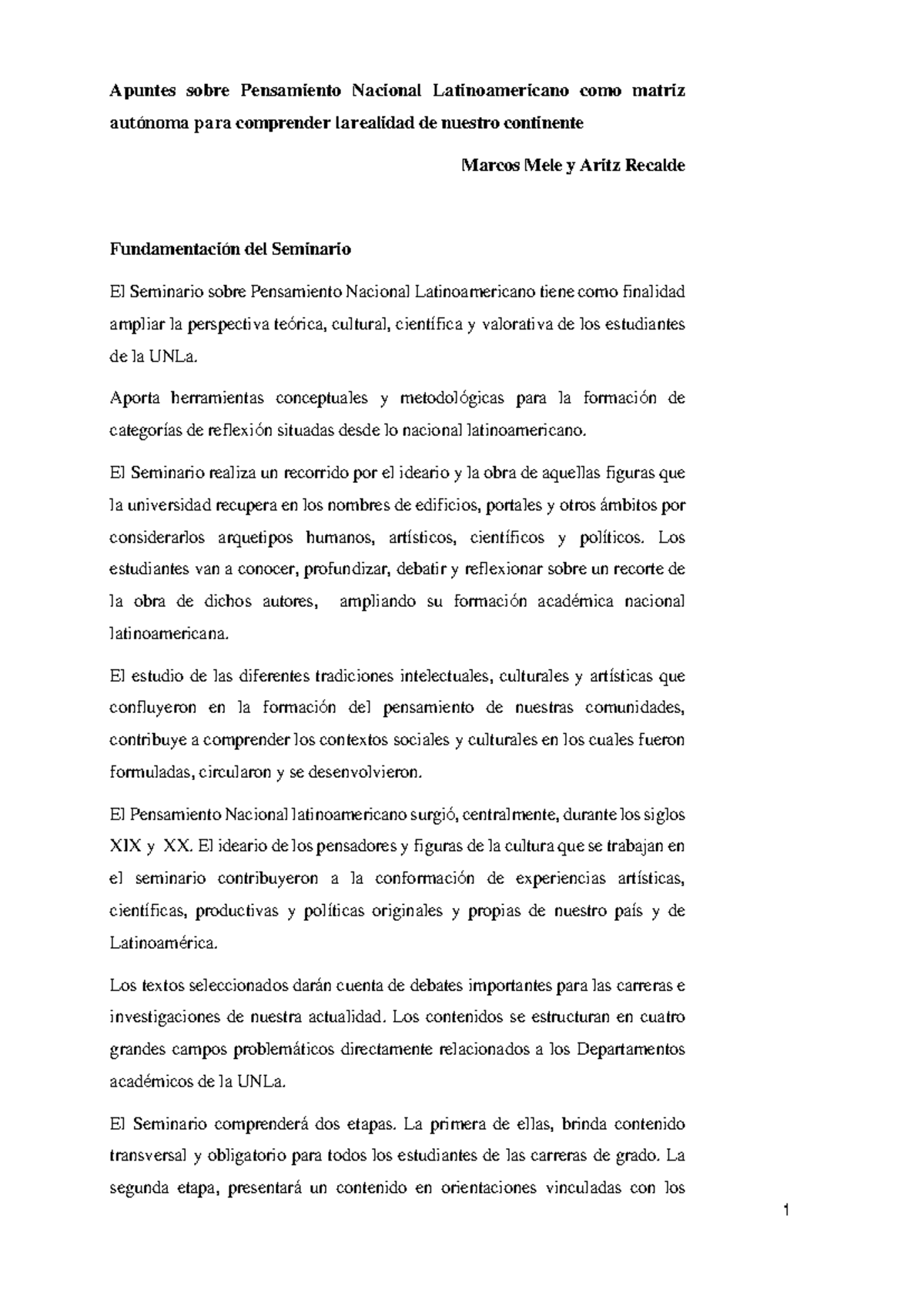 Apuntes sobre Pensamiento Nacional Latinoamericano - UNLa - Studocu