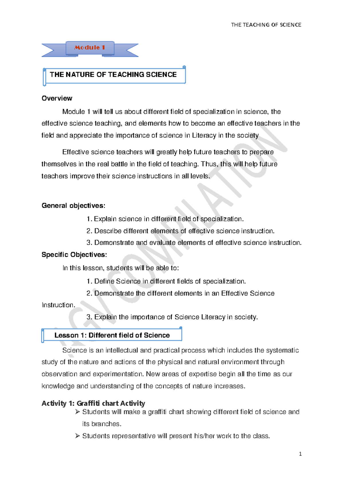 Effective Science Teaching: Module 1, Lesson 1 Overview - Studocu