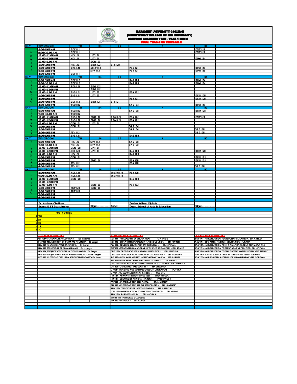 Final Teaching Timetable - Year 1 Semester 2 (2025/2026) - Studocu