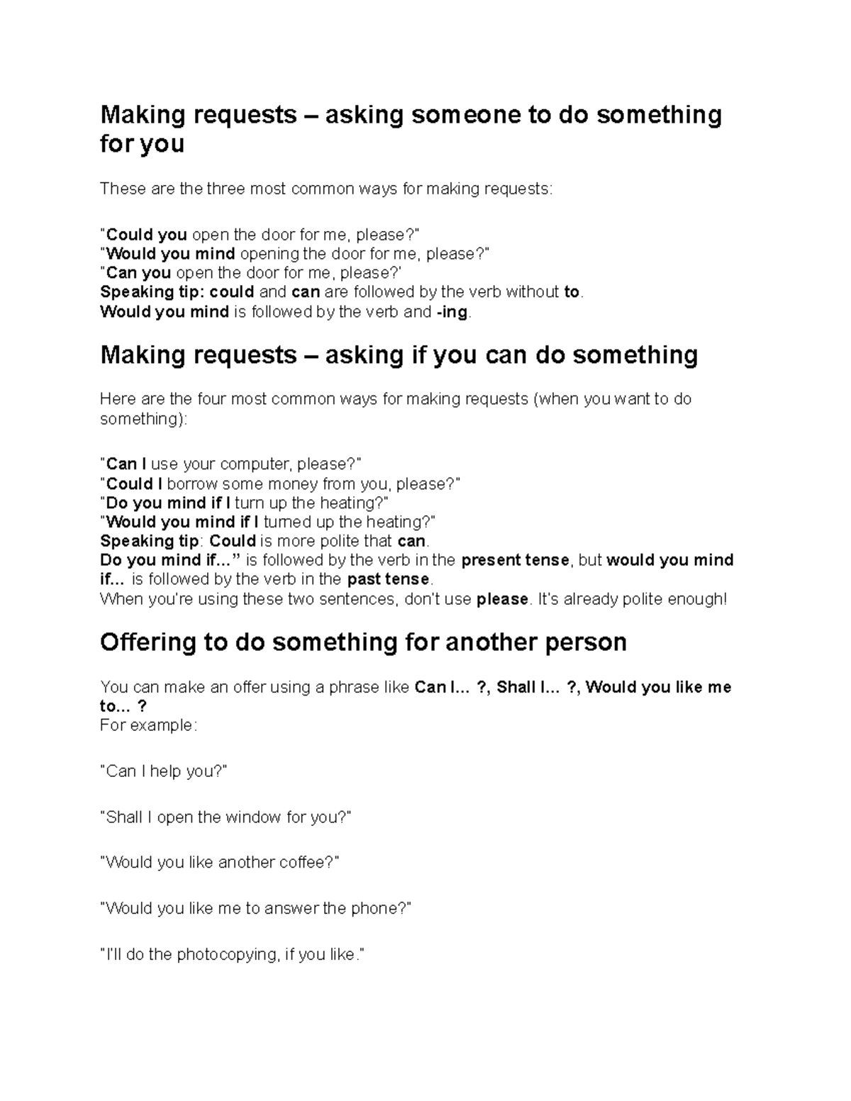 Requests and Offers - Lecture Notes 1: Essential English Phrases - Studocu