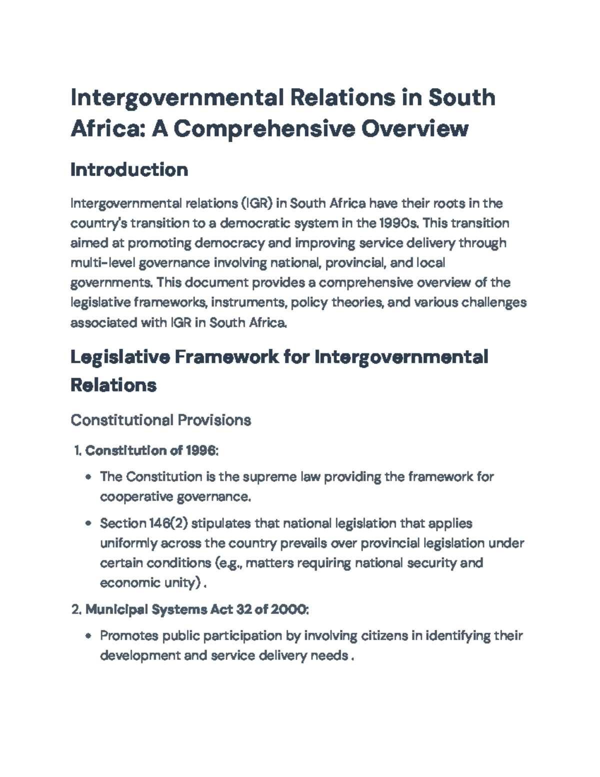 IGR in South Africa: Challenges & Frameworks for Effective Governance ...