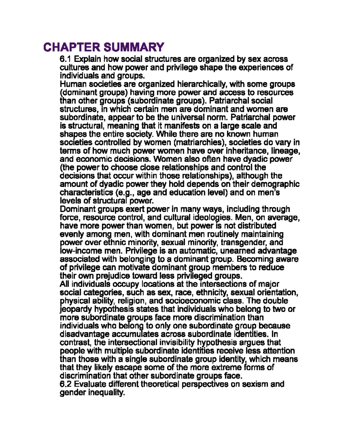 CH 6 Psycc - Summary Psychology of Sex and Gender - CHAPTER SUMMARY 6 ...