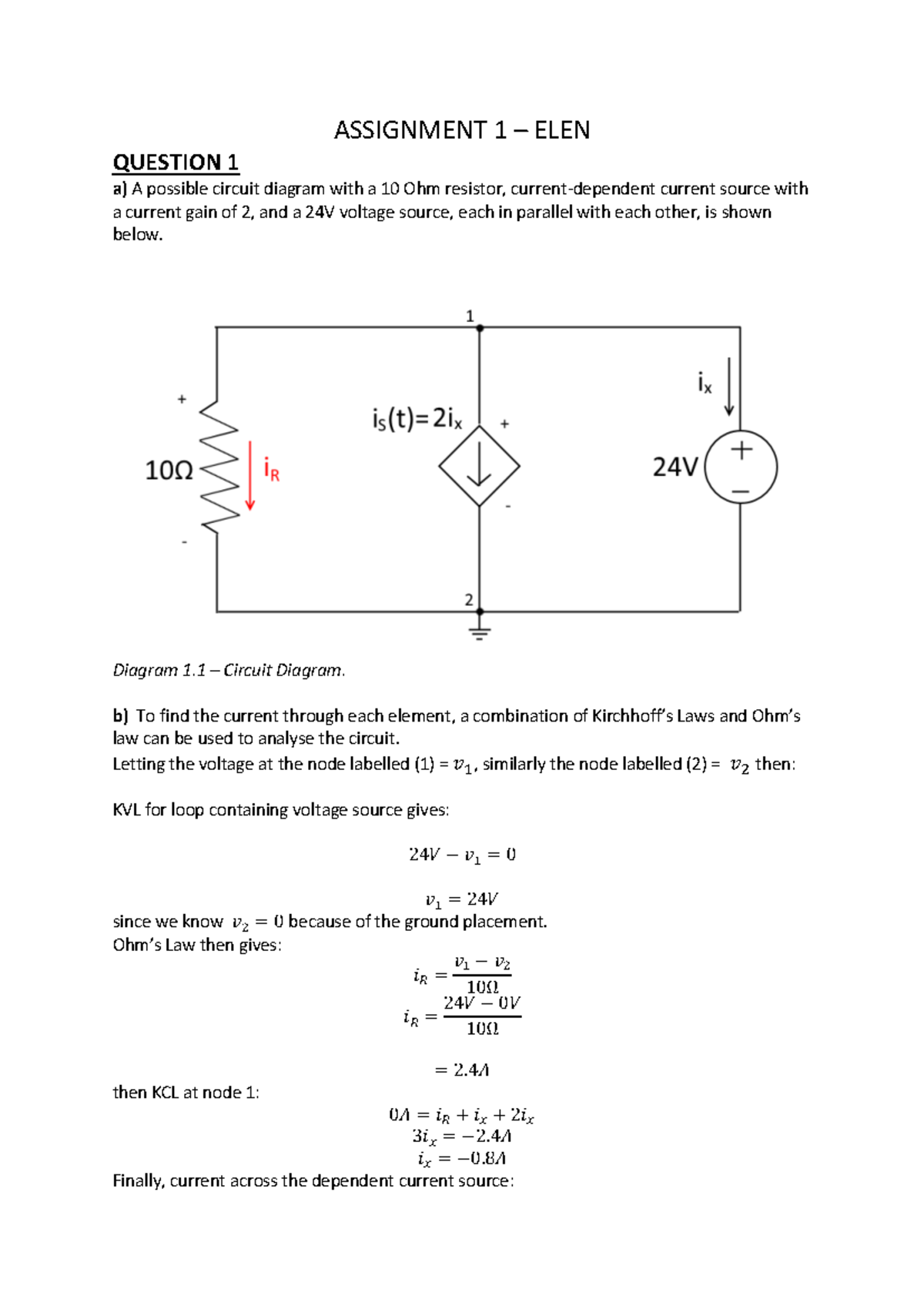 ELENas 1 - Assignment 1 Sample Answers & Circuit Analysis Techniques ...