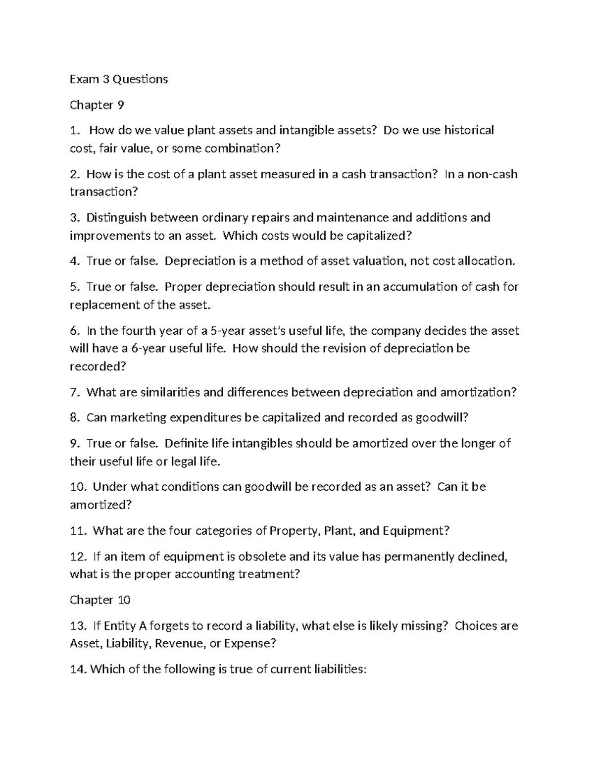 Exam 3 Review Questions - Accounting Chapters 9 to 11 - Exam 3 ...