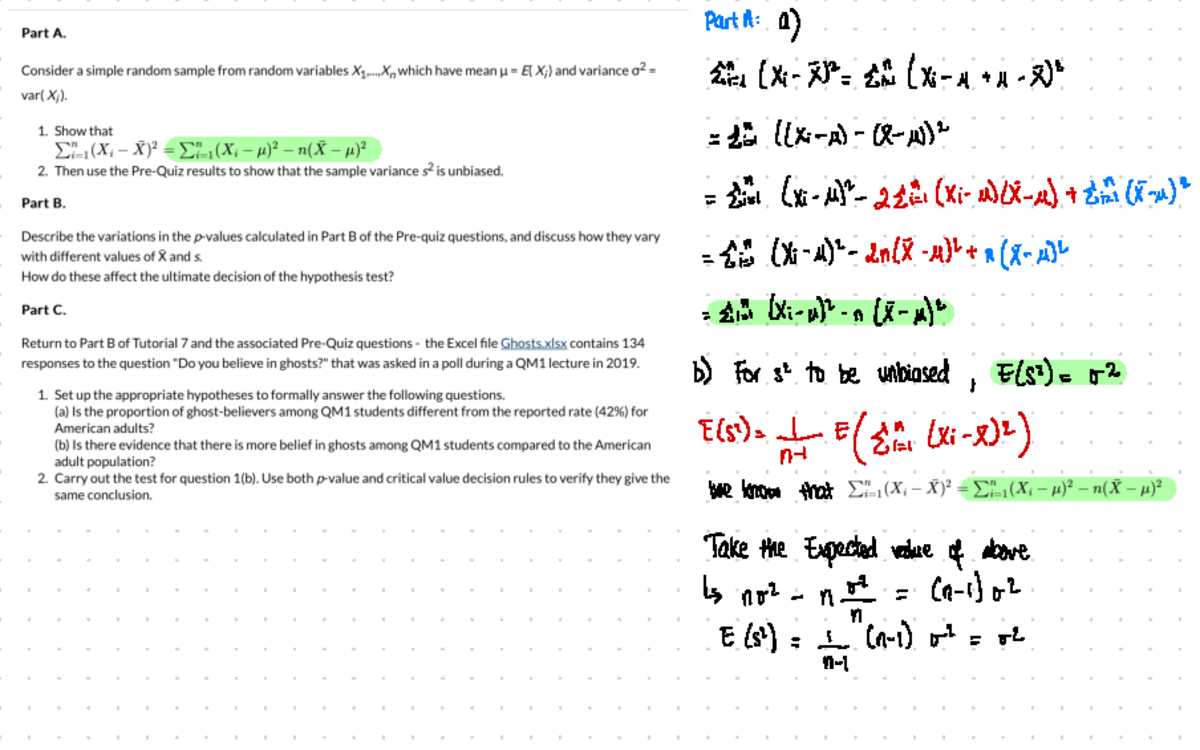 Tut w8 - solution tutorial 8 - Part A : a) & in (Xi - x) = Si (Xi -M ...