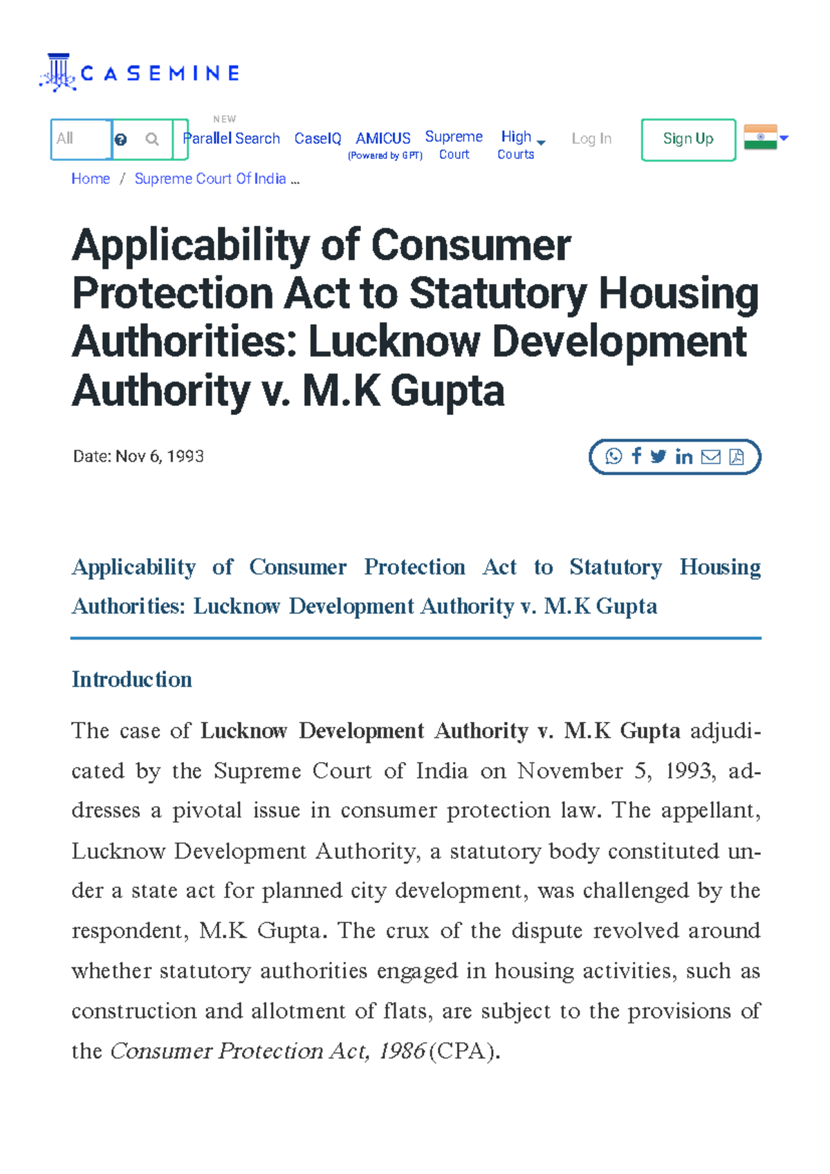 Lucknow Development Authority v. M.K Gupta: Consumer Protection Act ...