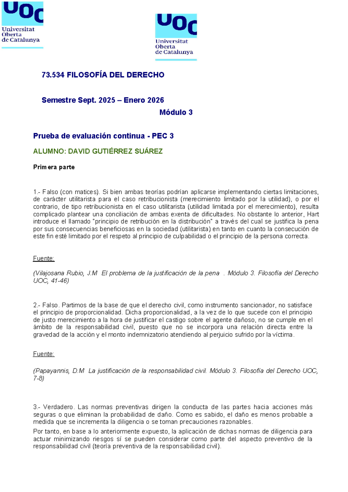 73.534 FILOSOFÍA DEL DERECHO - PEC 3: Análisis de Teorías de ...