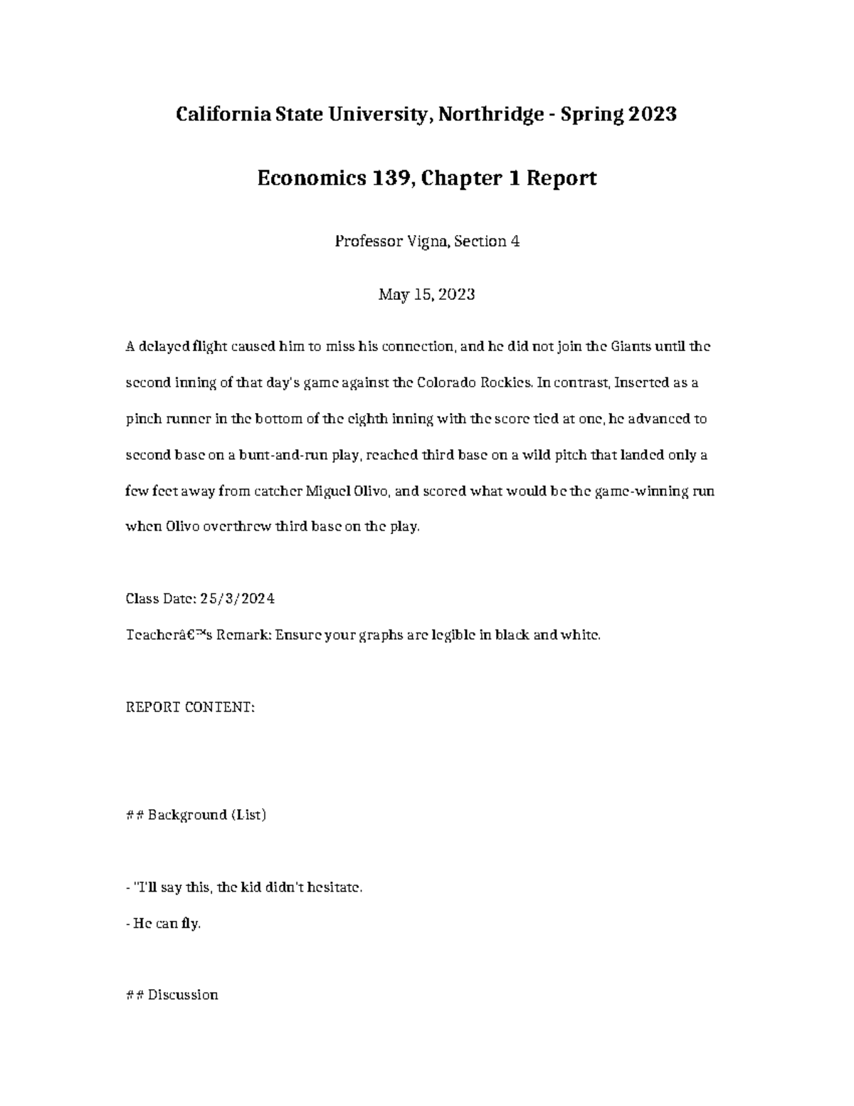 Economics 139 Chapter 1 Report - California State University ...