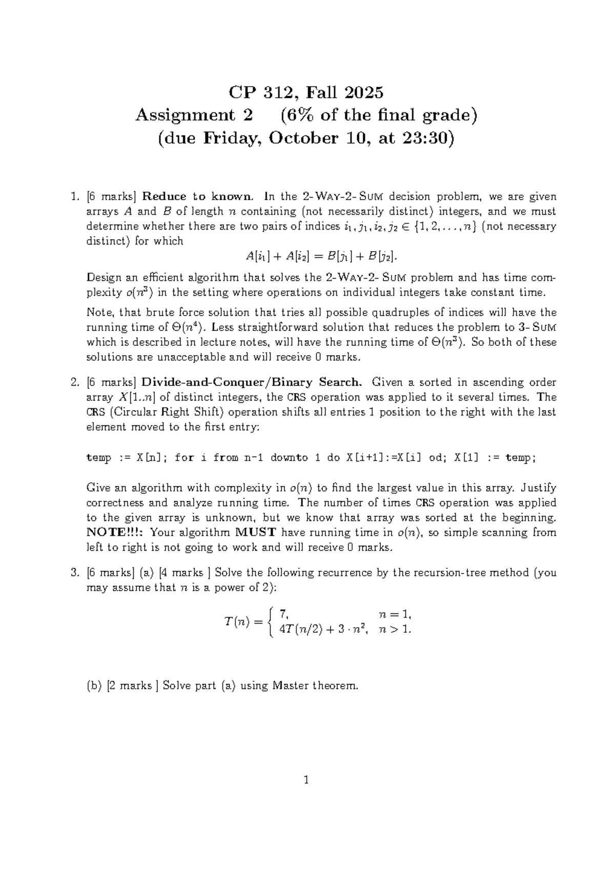 A2 CP312 Fall 2025 Final Assignment: Efficient Algorithms for Sum ...