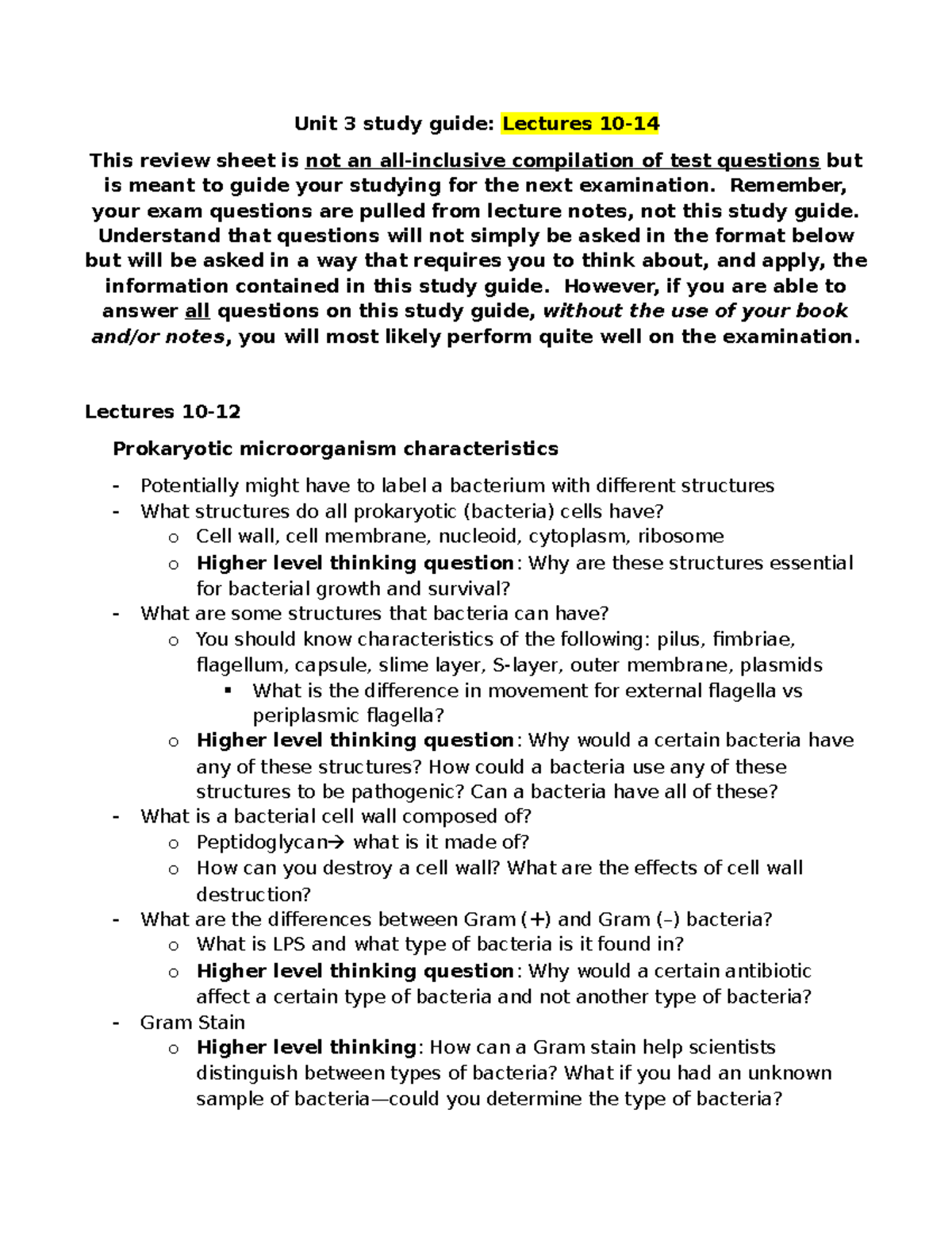 Unit 3 Study Guide: Key Concepts from Lectures 10-14 - Studocu