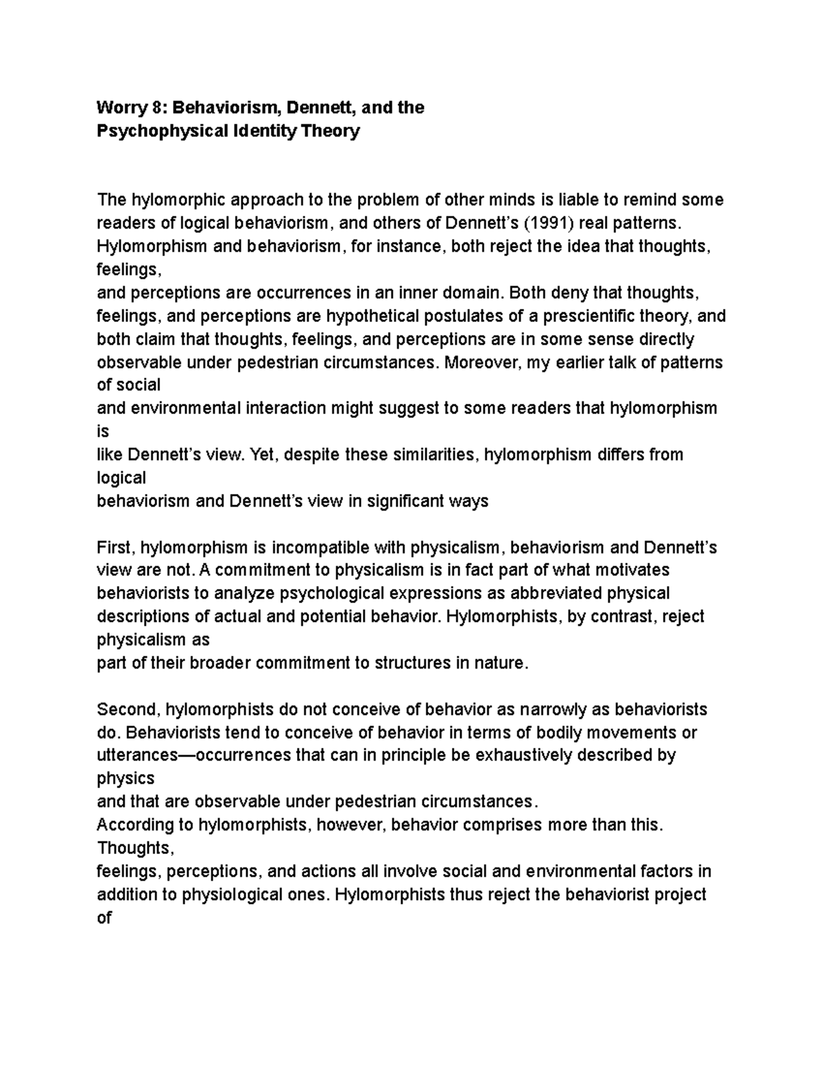Hylo 2 - The hylomorphic approach to the problem of other minds is ...