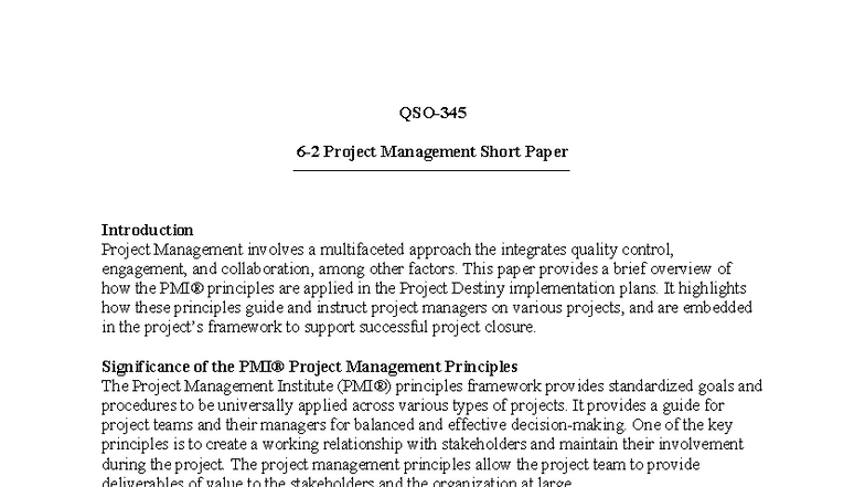 10-12-2025 QSO345 Project Management Principles Short Paper - Studocu