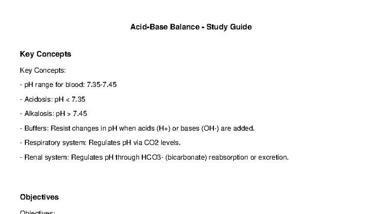Acid Base Balance Study Guide: Key Concepts & Blood Gas Interpretation ...