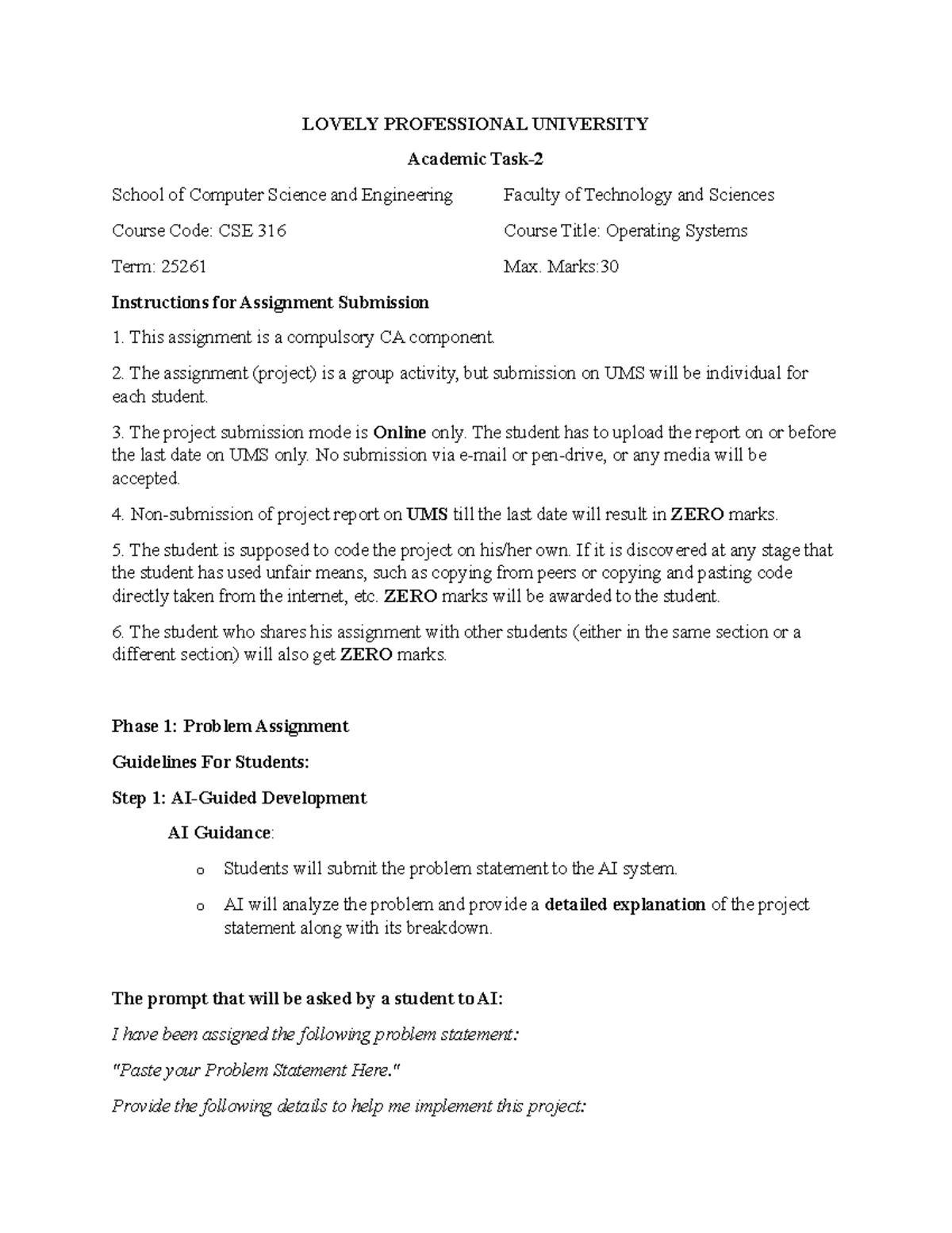 CSE 316 CA2 Assignment: Operating Systems Project Guidelines - Studocu