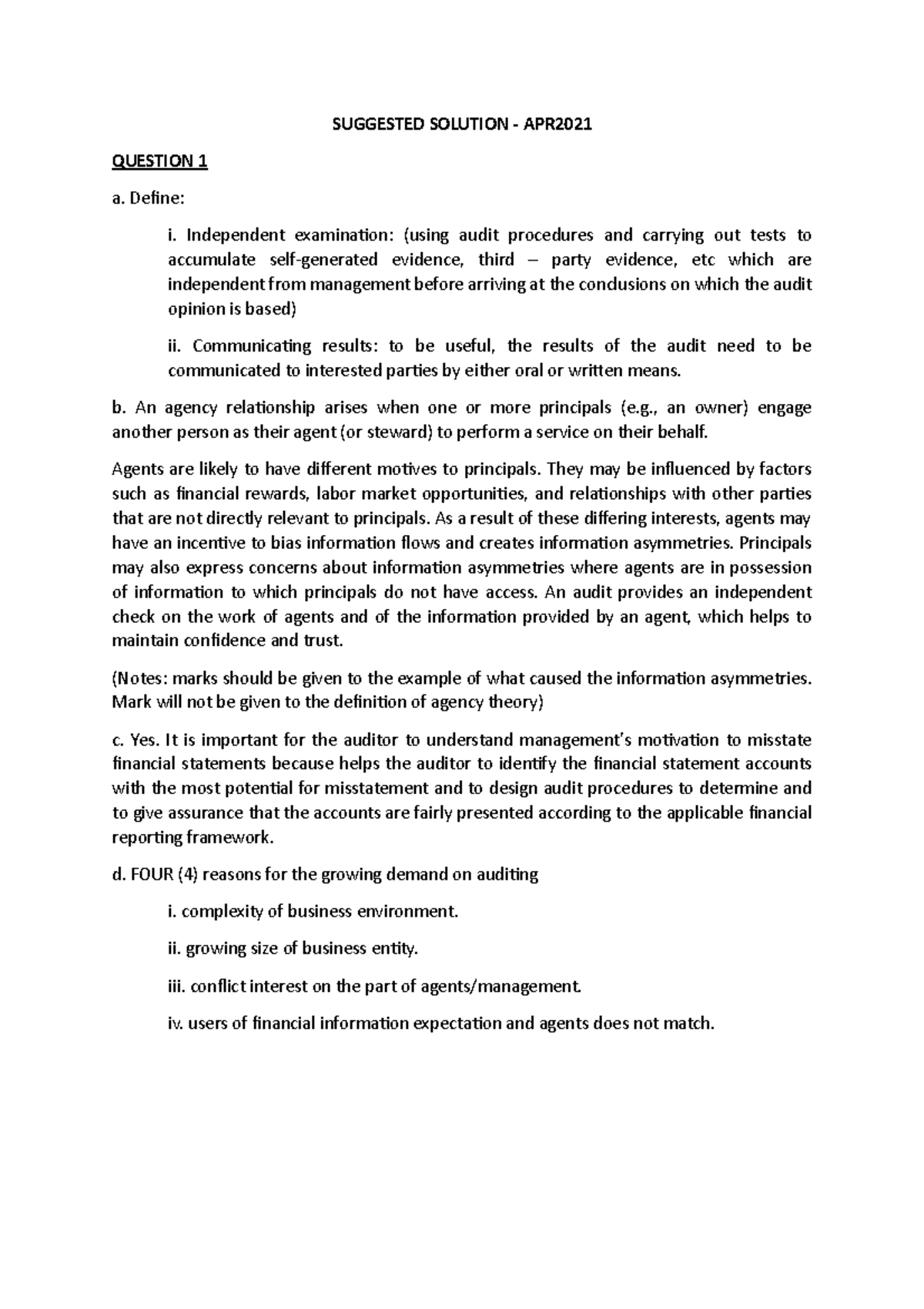SS APR2021 - Suggested Solutions for Aud339 Questions - Studocu