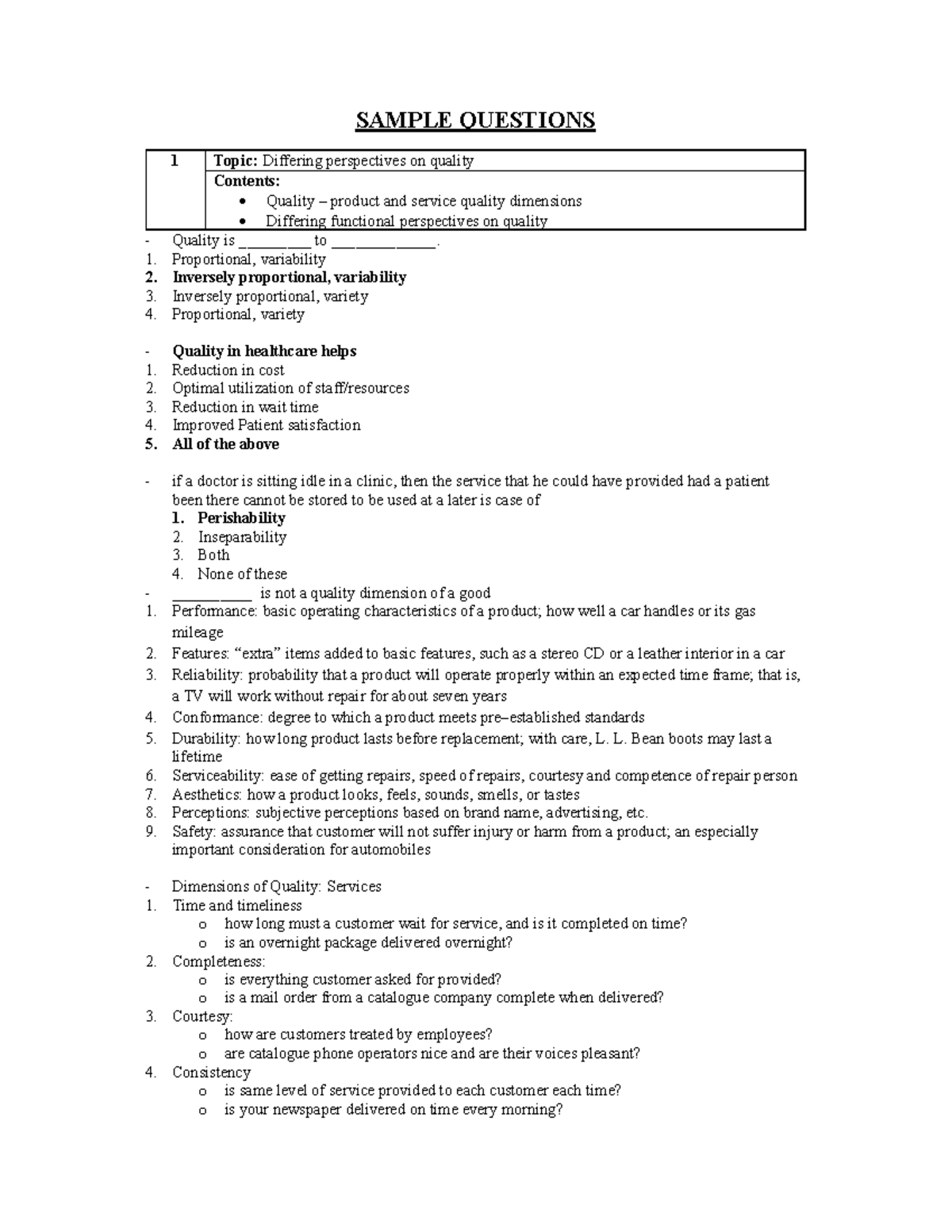 U1 QM Healthcare Quality Sample Questions & Key Concepts - Studocu