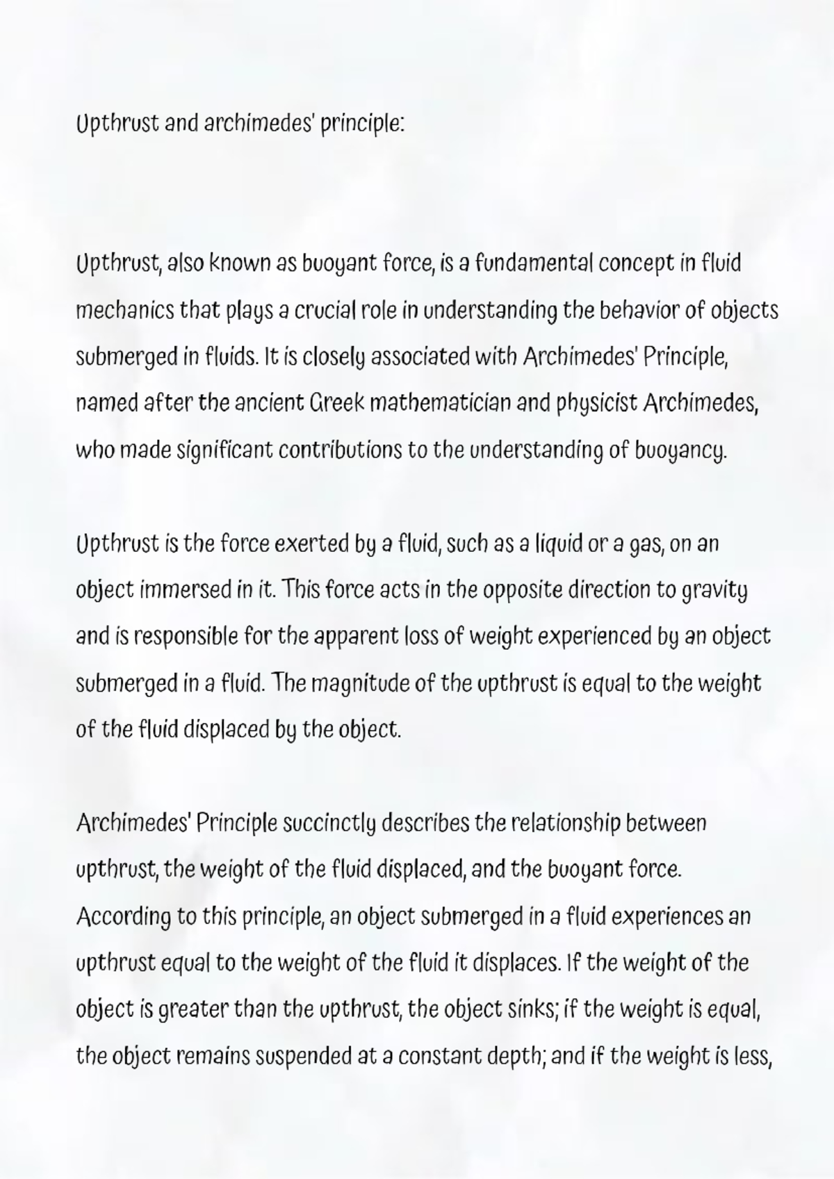 Upthrust and Archimedes' Principle Explained: Key Concepts - Studocu
