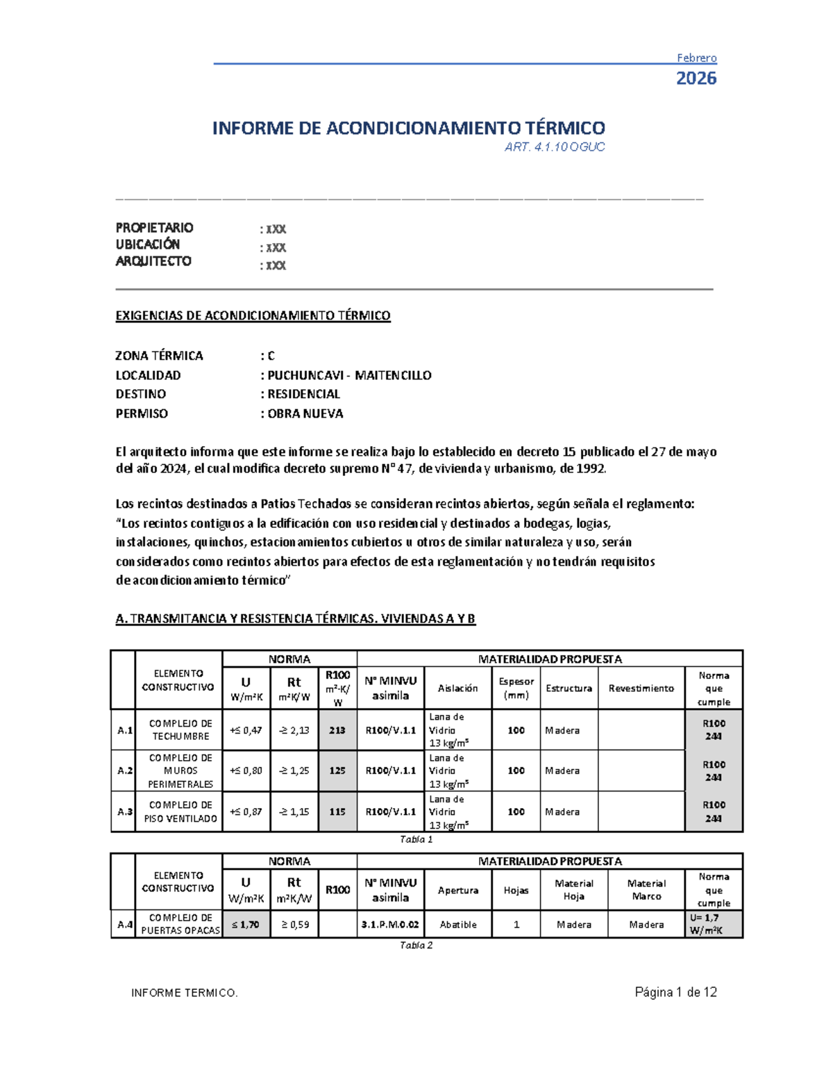 Informe Térmico 2026: Acondicionamiento Térmico Art. 4.1.10 OGUC - Document Preview