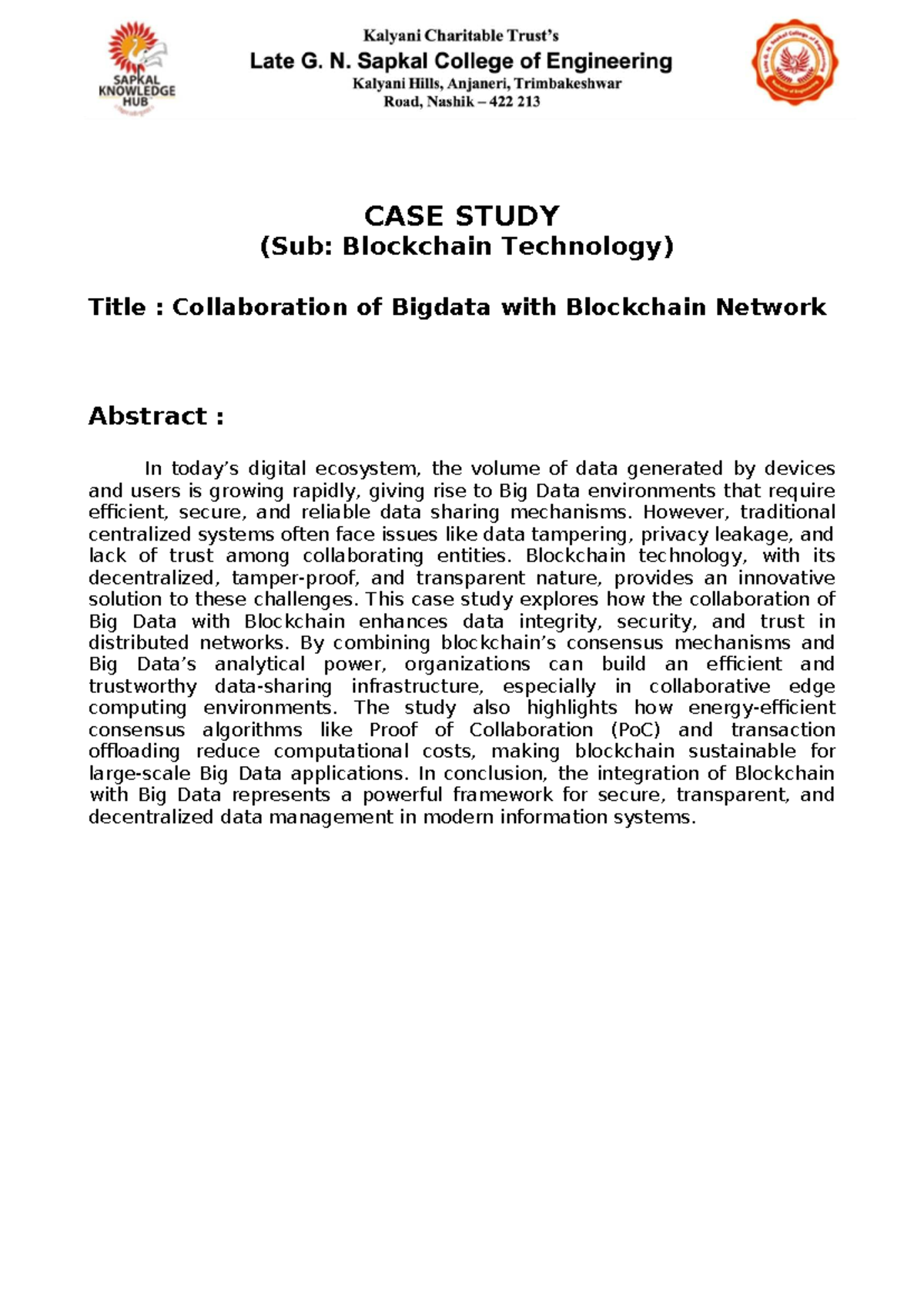 CASE STUDY BT: Collaboration of Big Data with Blockchain Technology ...