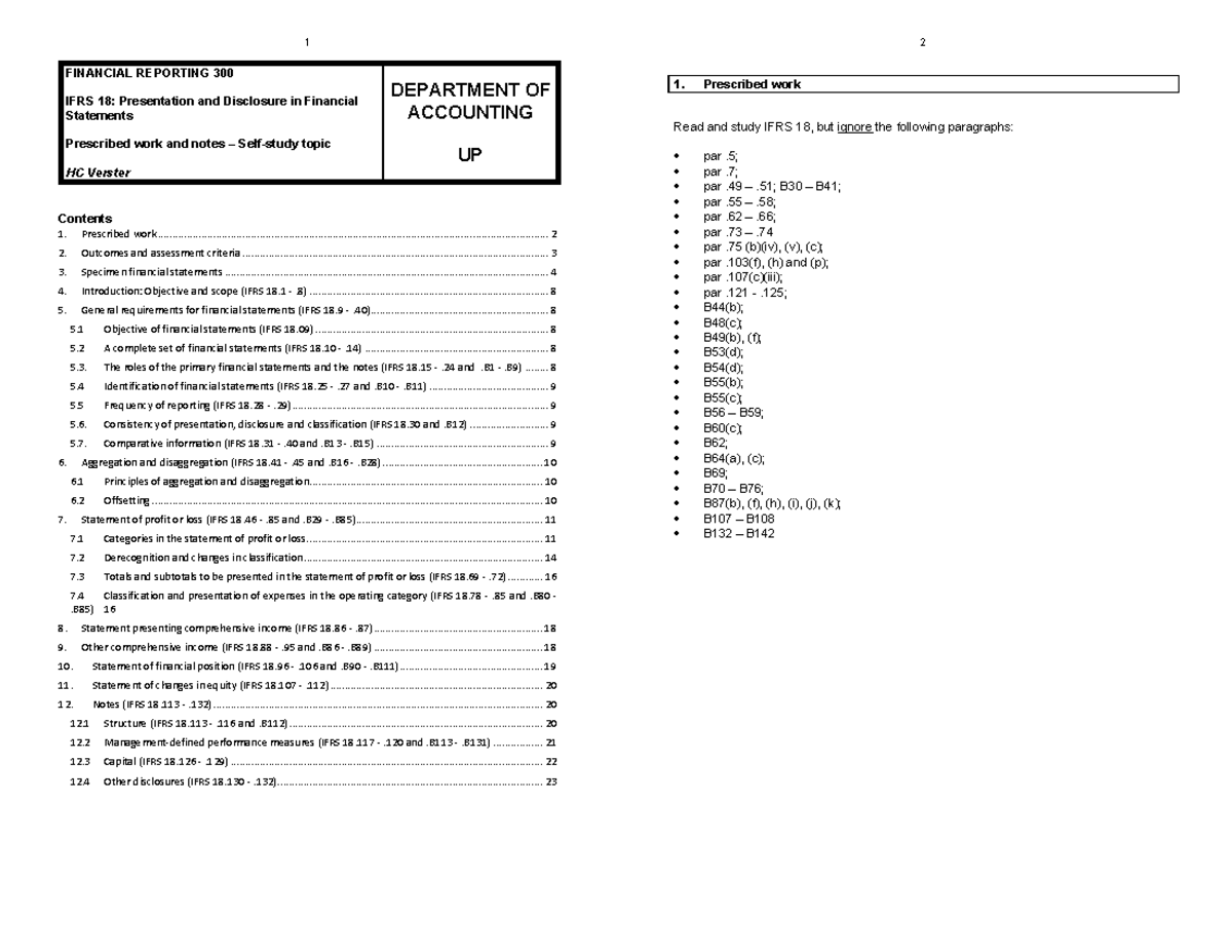 RRP 300: Financial Reporting - IFRS 18 Presentation & Disclosure Notes ...