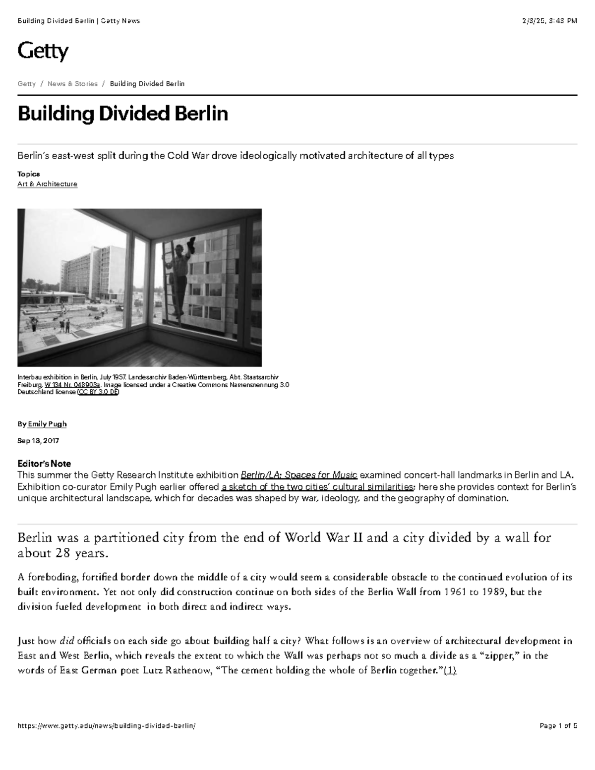 Building Divided Berlin: Arch. Developments 1961-1989 (Getty News ...
