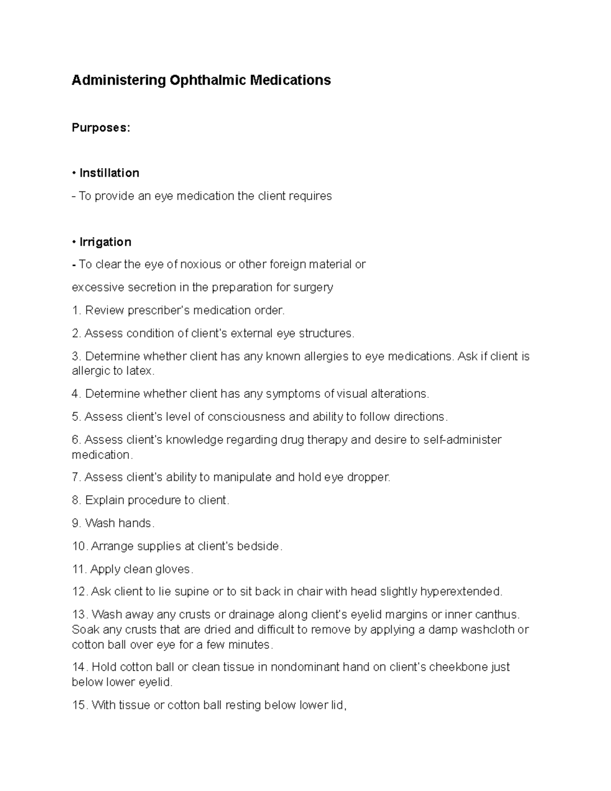 Administering Ophthalmic Medications: Step-by-Step Guide - Studocu