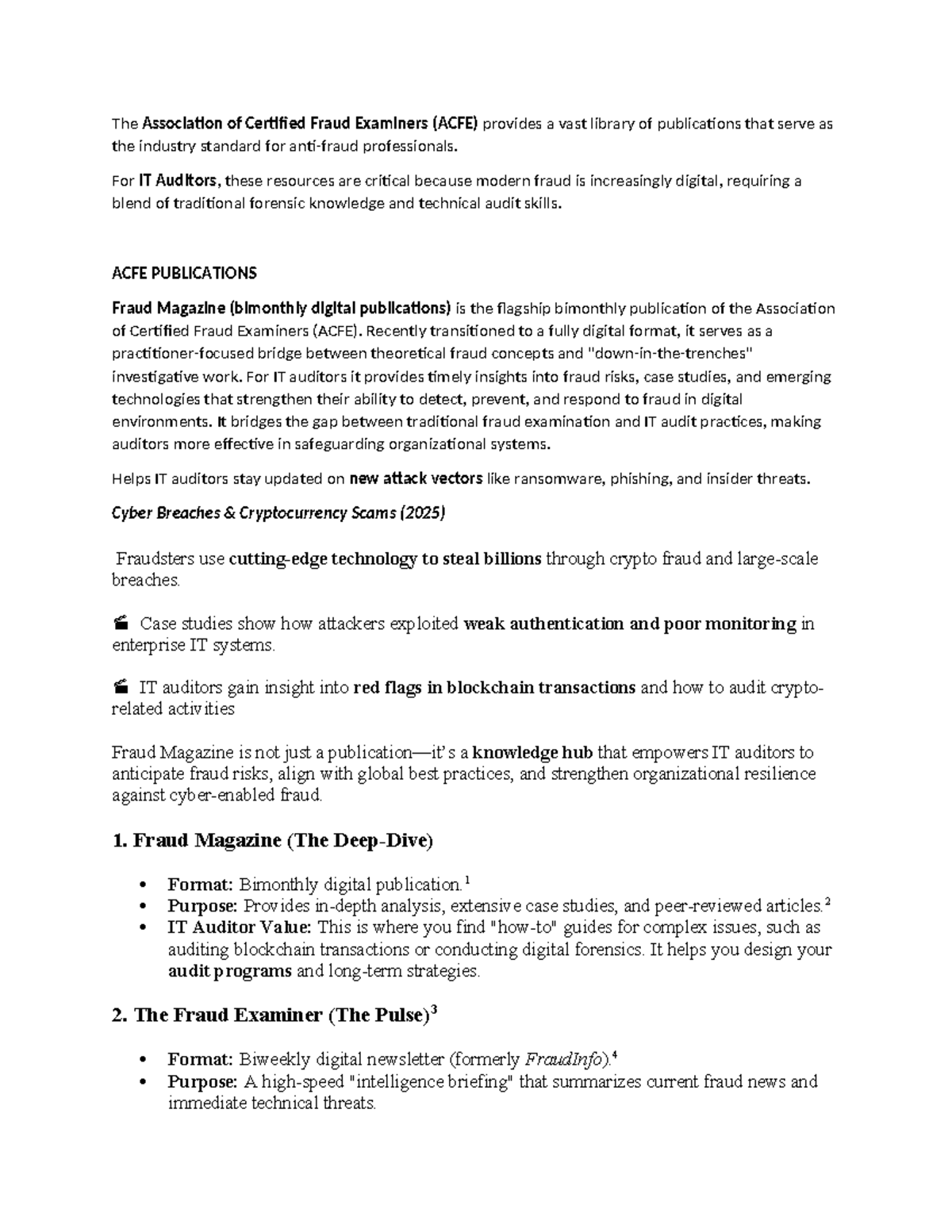 ACFE Publications for IT Auditors: Insights & Resources Guide - Studocu