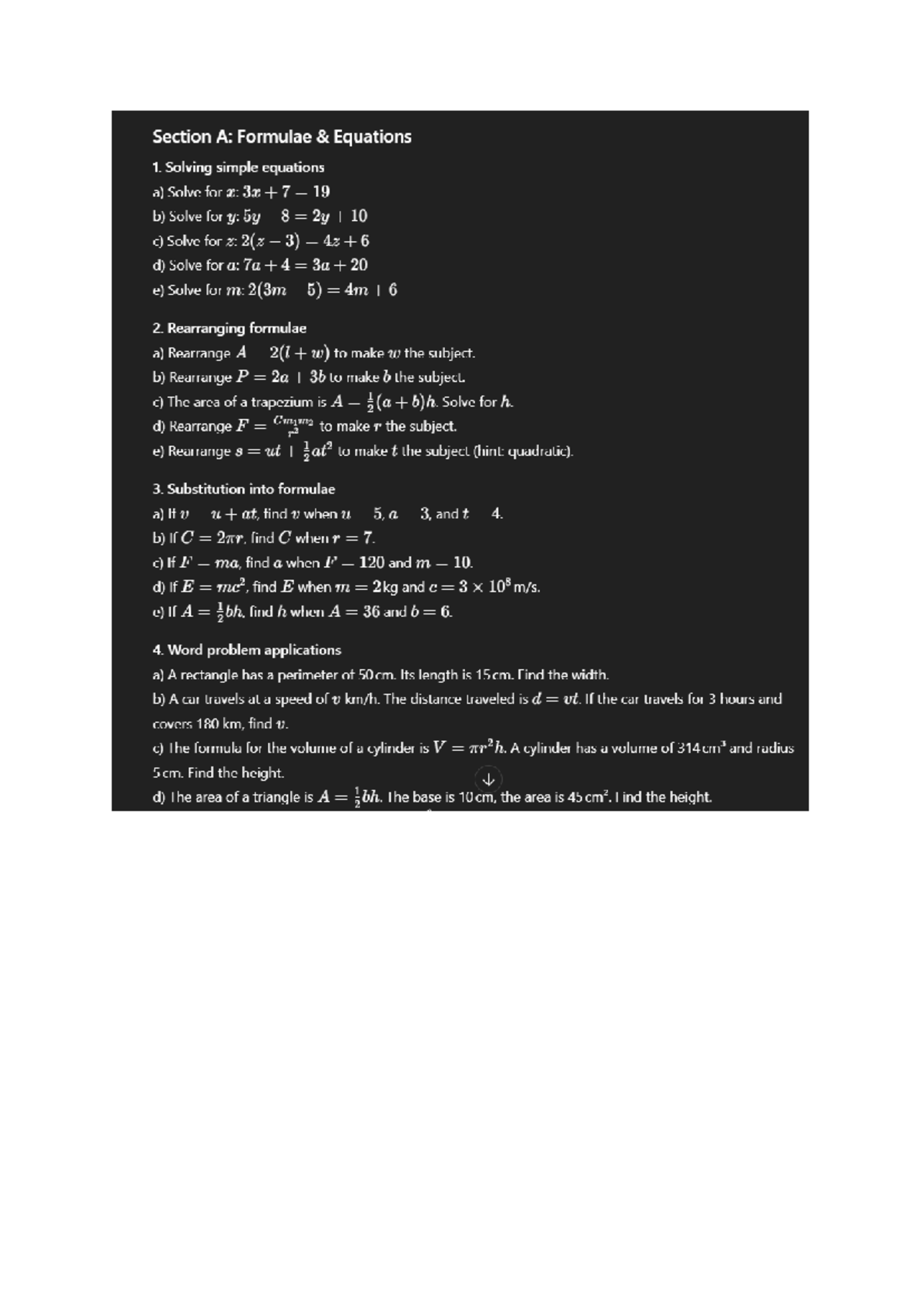 Formulae & Equations, Linear Relationships Practice Questions - Studocu