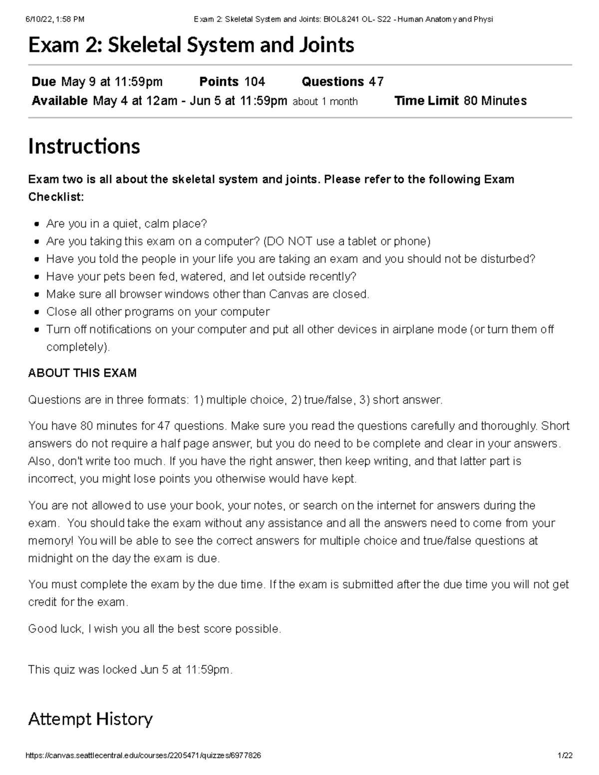 Exam 2: Skeletal System and Joints - BIOL 241 OL S22 Human Anatomy ...
