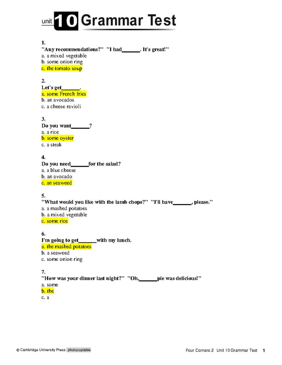 Four Corners 2e Level 2 Unit 10 Grammar Test Review - Studocu